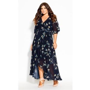 City Chic - Navy Floral High Low Maxi Wrap Dress